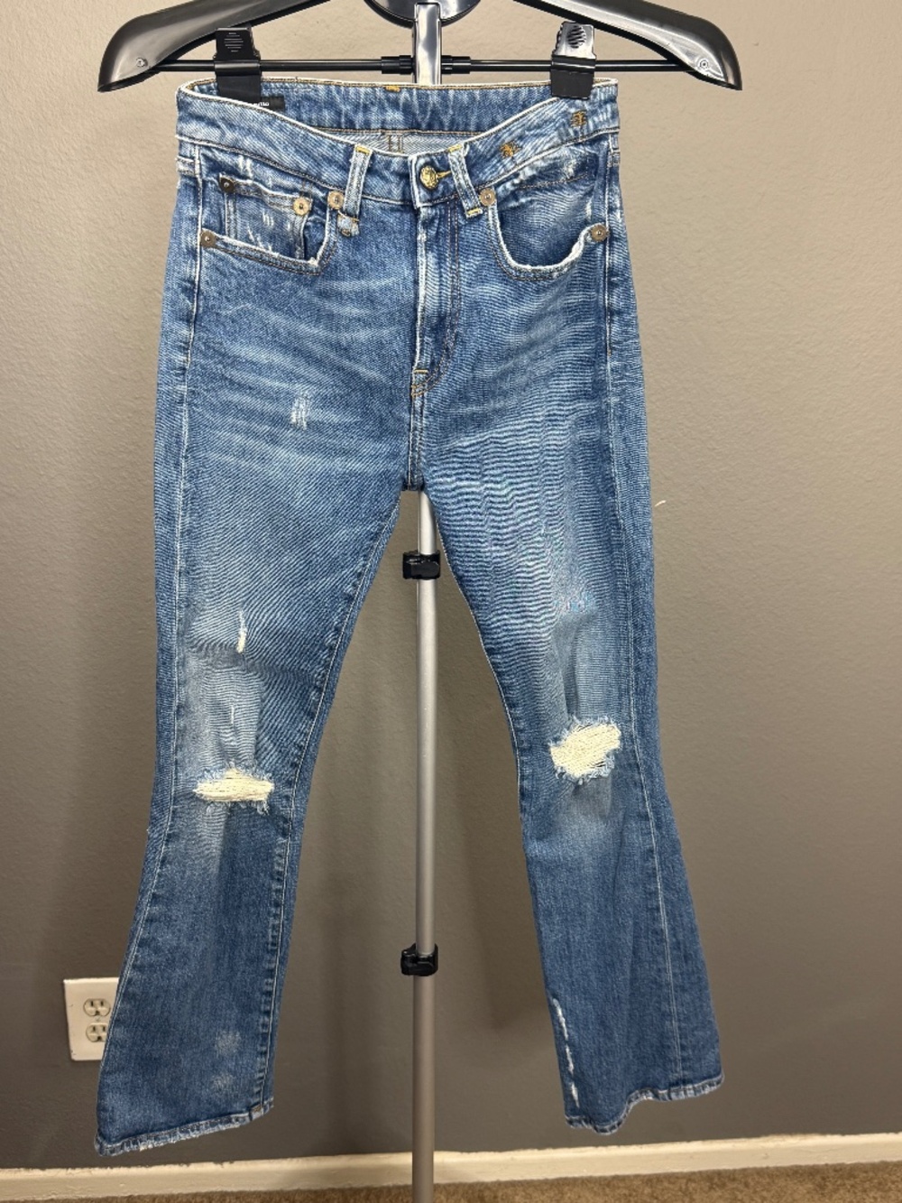 R13 Women's Kick Fit Distressed Ripped Denim Jeans Sz 26 Waist Crop Italy